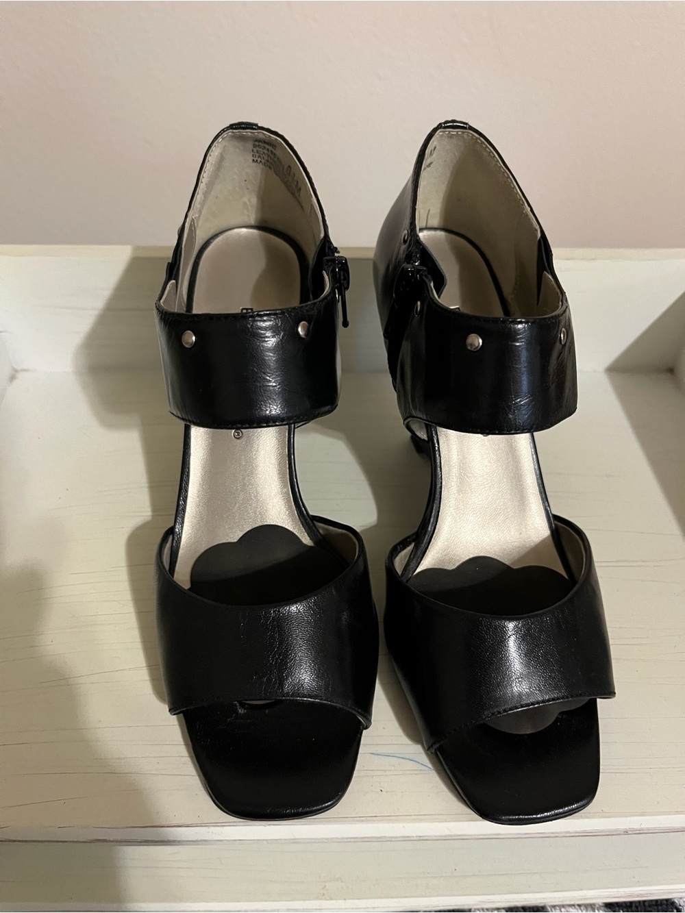 Bellini Black Leather Wedge Sandals with Ankle Strap
